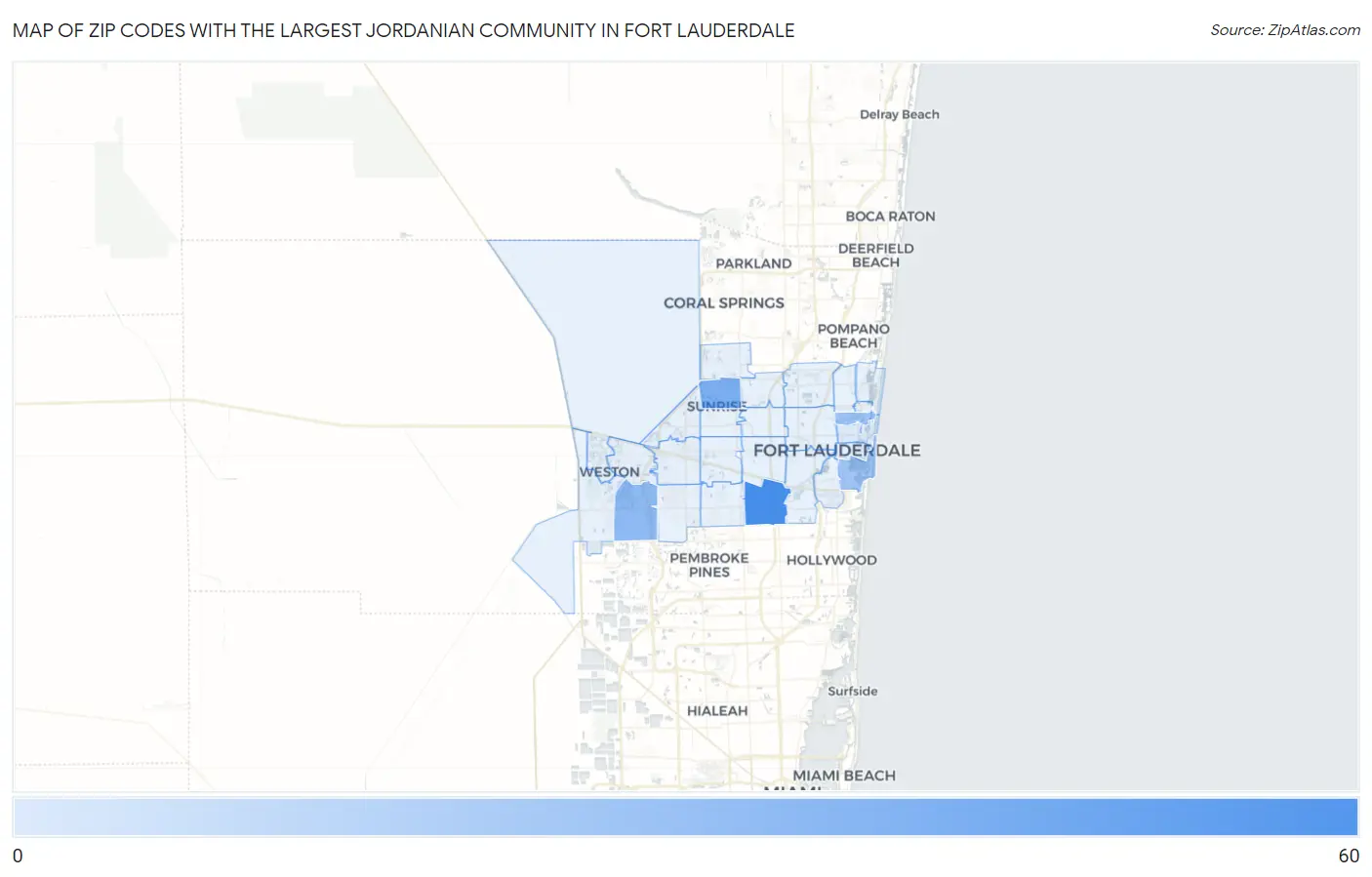 Zip Codes with the Largest Jordanian Community in Fort Lauderdale Map