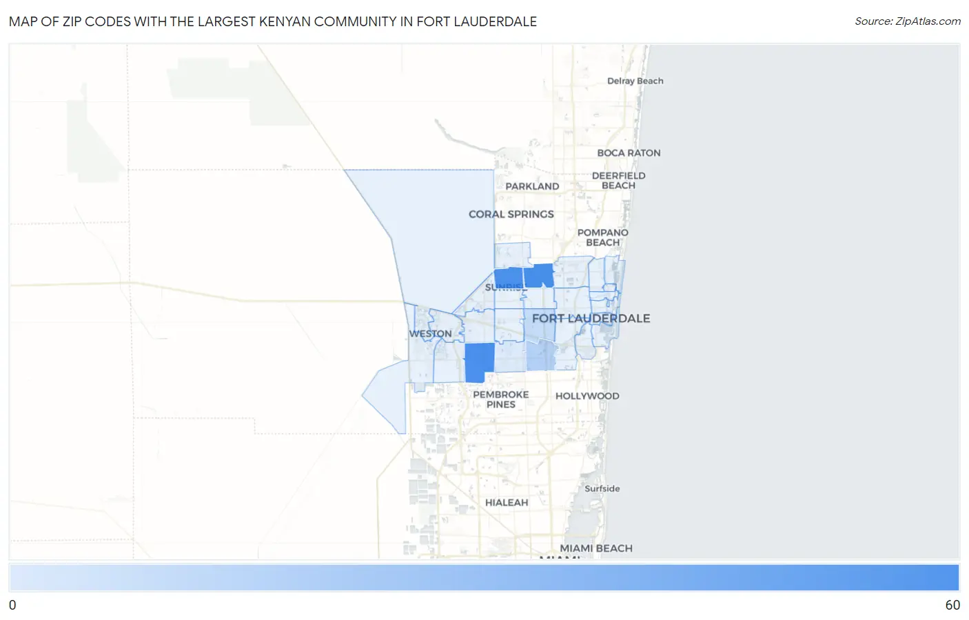 Zip Codes with the Largest Kenyan Community in Fort Lauderdale Map