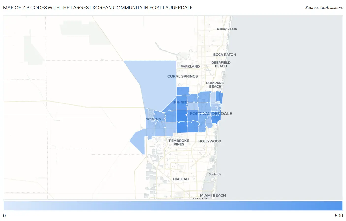 Zip Codes with the Largest Korean Community in Fort Lauderdale Map