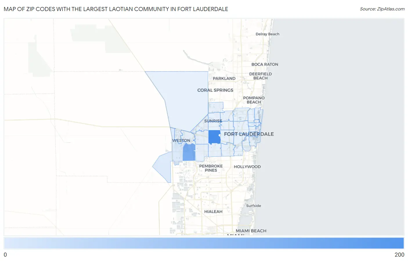 Zip Codes with the Largest Laotian Community in Fort Lauderdale Map
