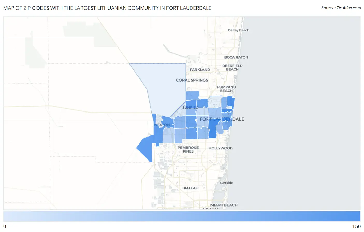 Zip Codes with the Largest Lithuanian Community in Fort Lauderdale Map