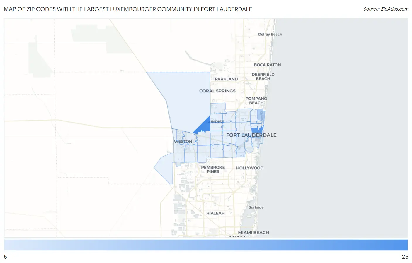 Zip Codes with the Largest Luxembourger Community in Fort Lauderdale Map