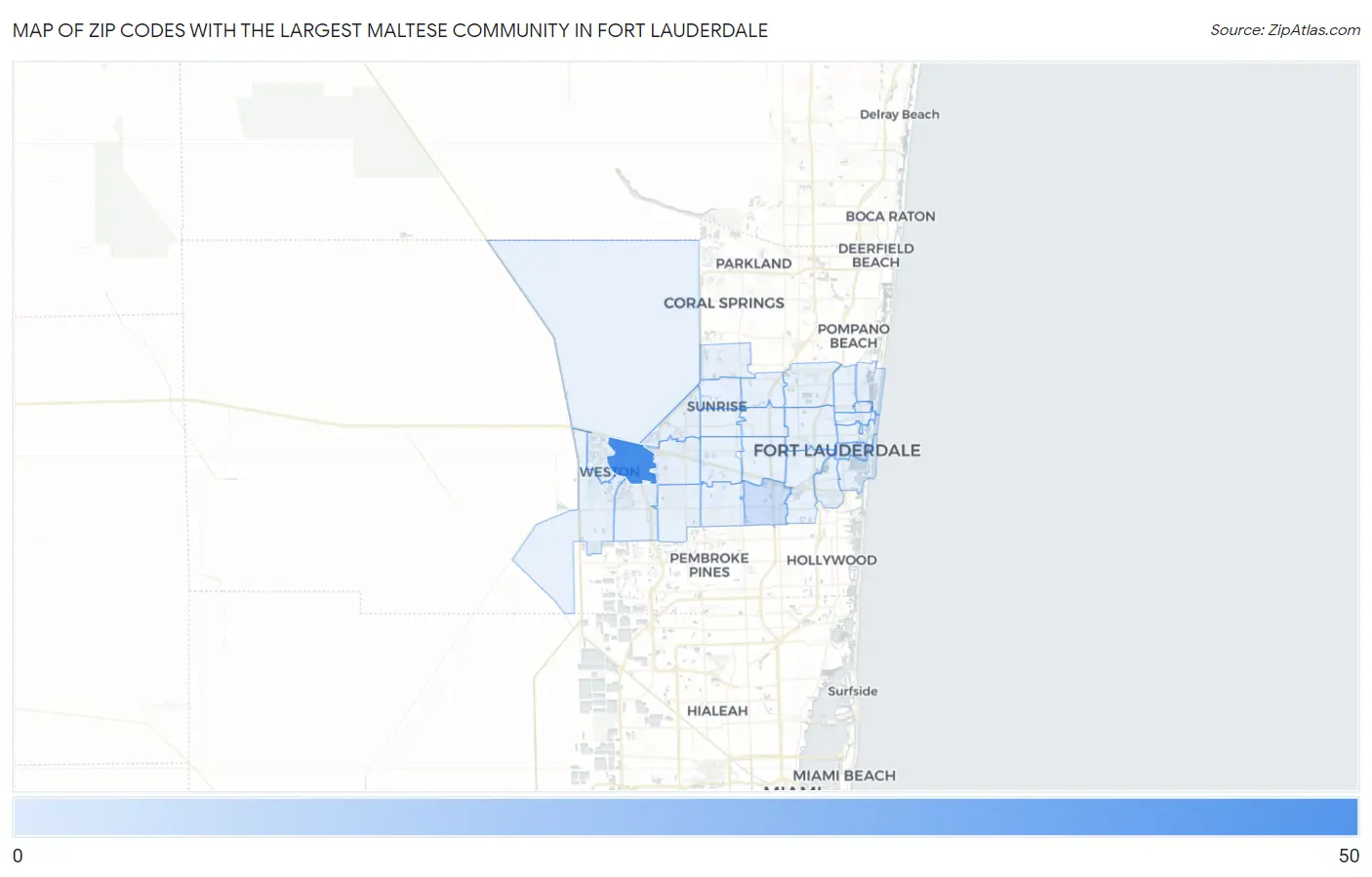 Zip Codes with the Largest Maltese Community in Fort Lauderdale Map
