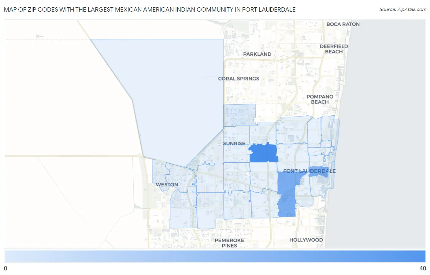 Zip Codes with the Largest Mexican American Indian Community in Fort Lauderdale Map