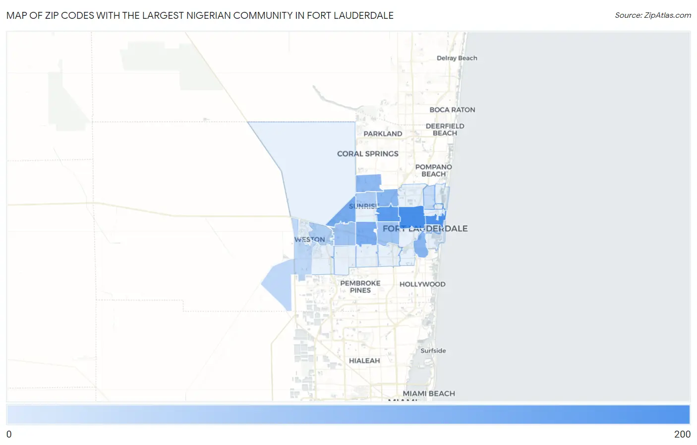Zip Codes with the Largest Nigerian Community in Fort Lauderdale Map
