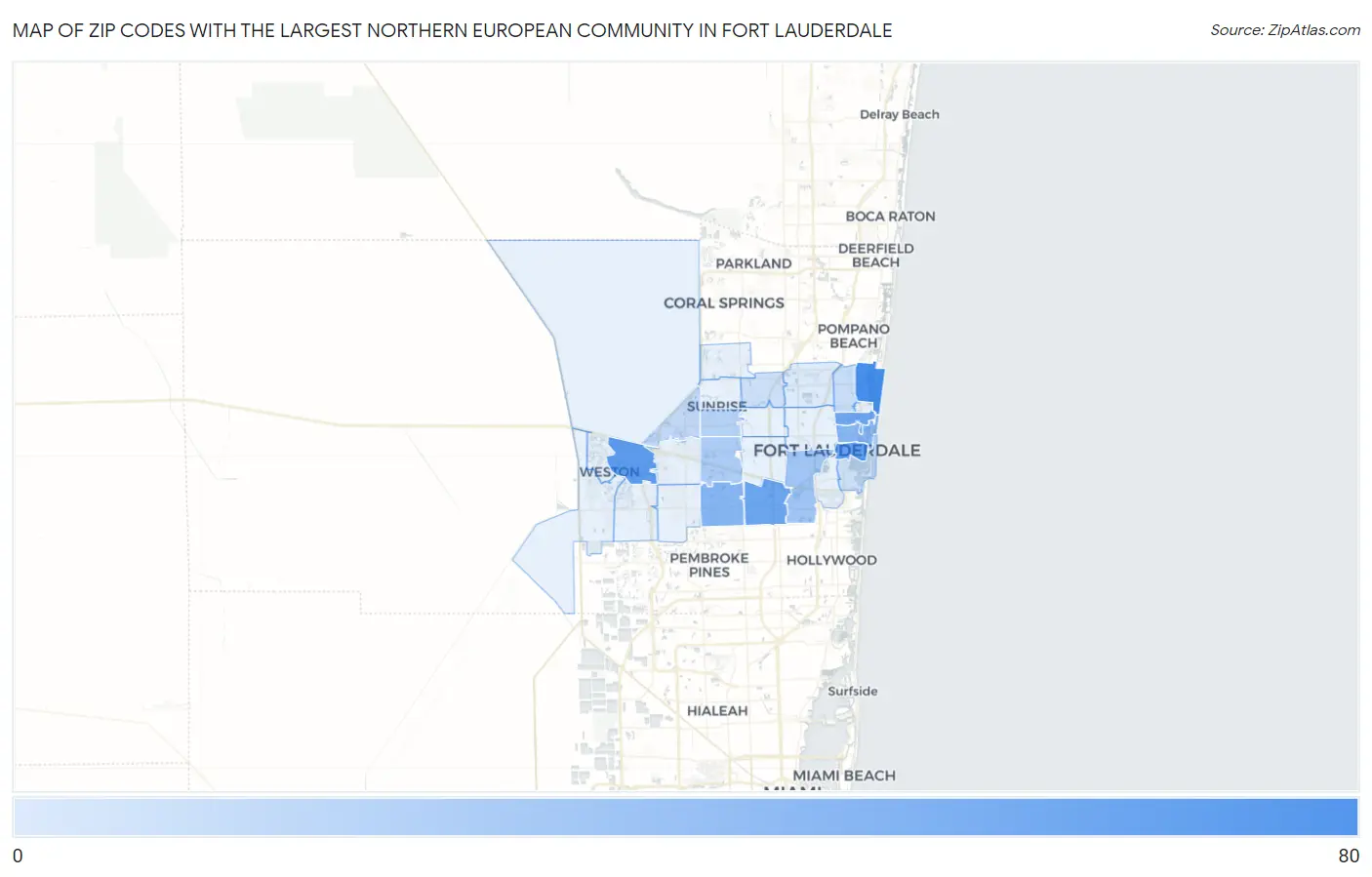 Zip Codes with the Largest Northern European Community in Fort Lauderdale Map