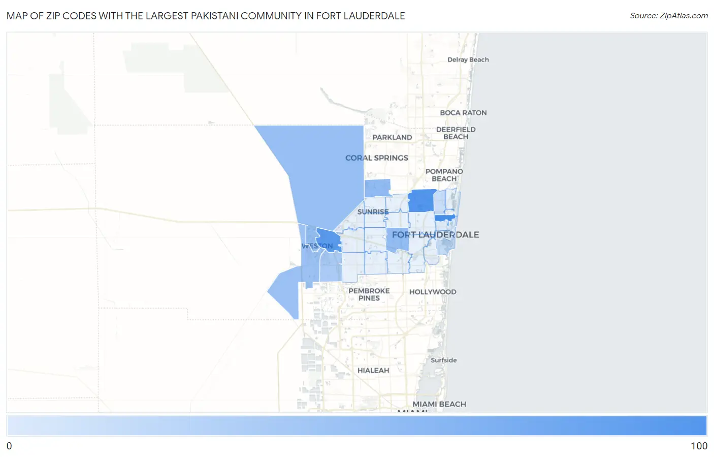 Zip Codes with the Largest Pakistani Community in Fort Lauderdale Map