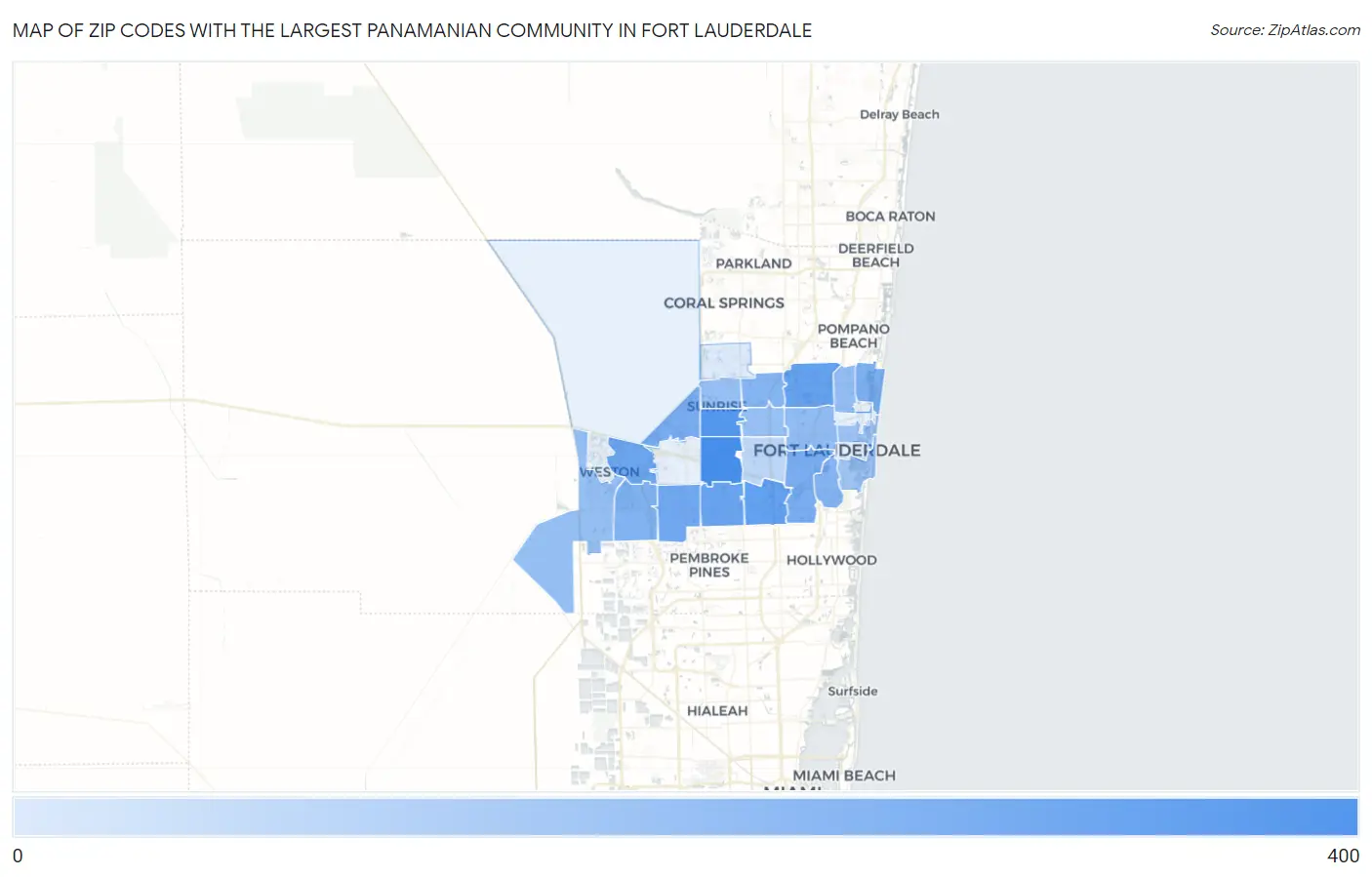 Zip Codes with the Largest Panamanian Community in Fort Lauderdale Map