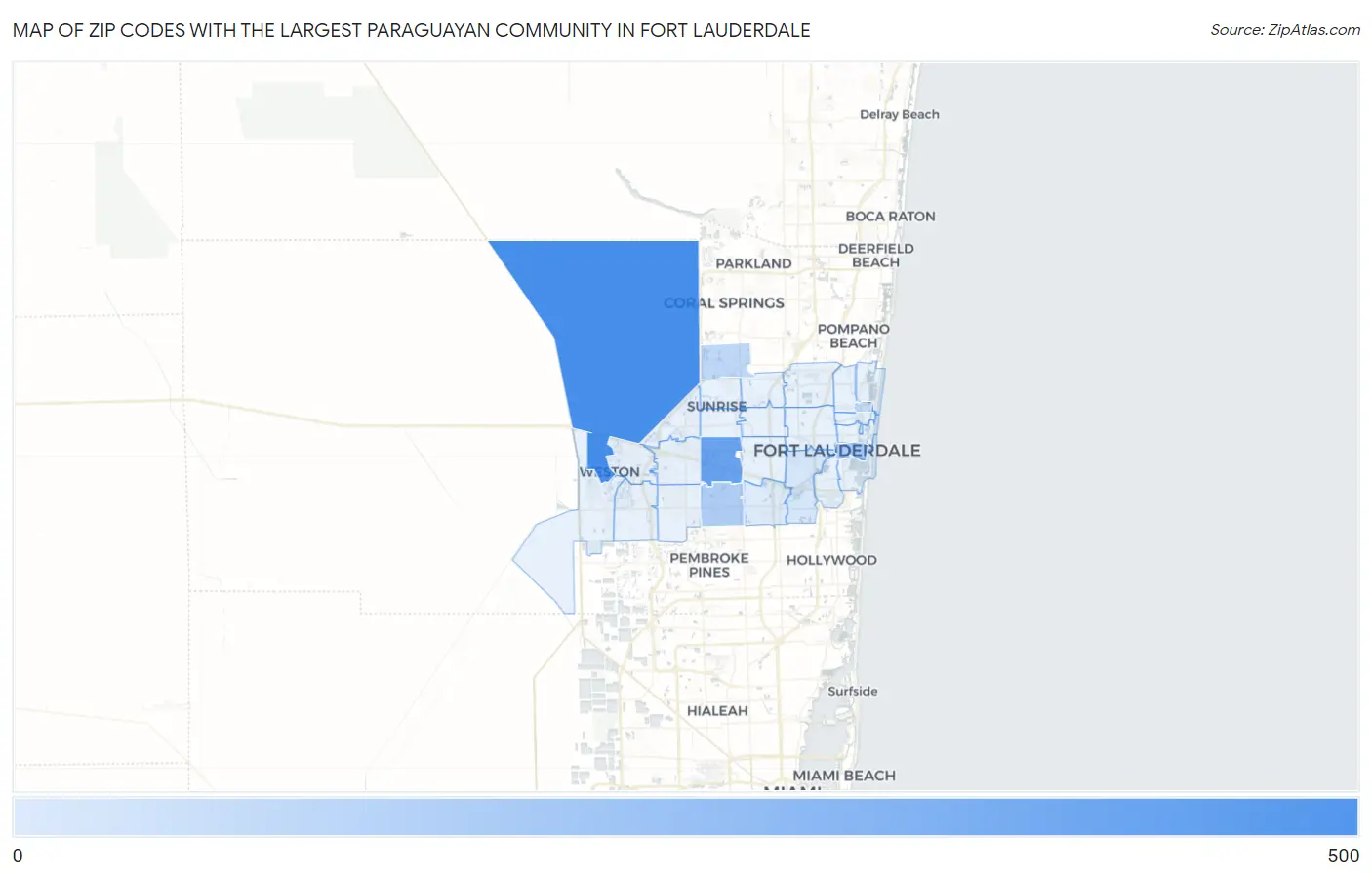 Zip Codes with the Largest Paraguayan Community in Fort Lauderdale Map