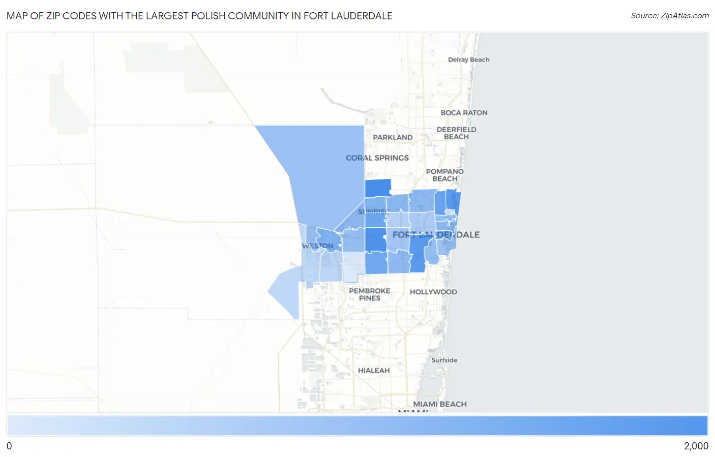 Zip Codes with the Largest Polish Community in Fort Lauderdale Map