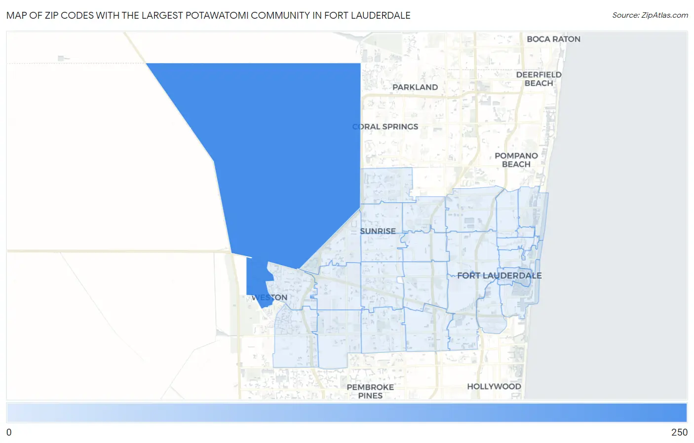 Zip Codes with the Largest Potawatomi Community in Fort Lauderdale Map