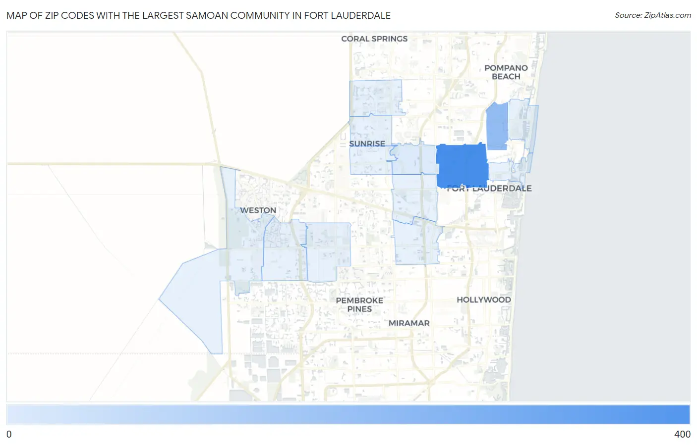 Zip Codes with the Largest Samoan Community in Fort Lauderdale Map