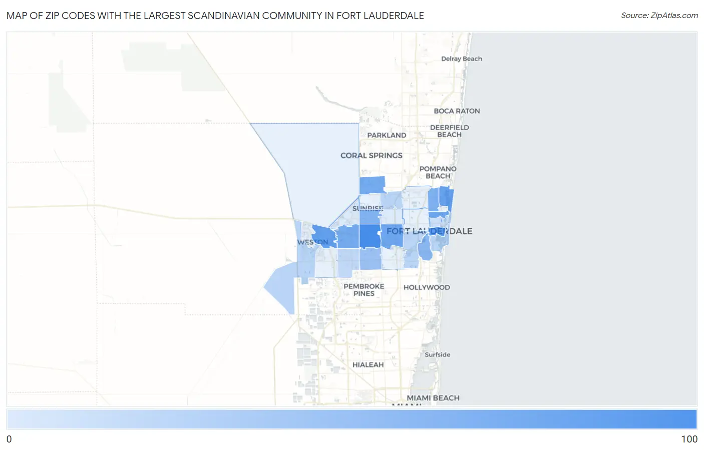 Zip Codes with the Largest Scandinavian Community in Fort Lauderdale Map