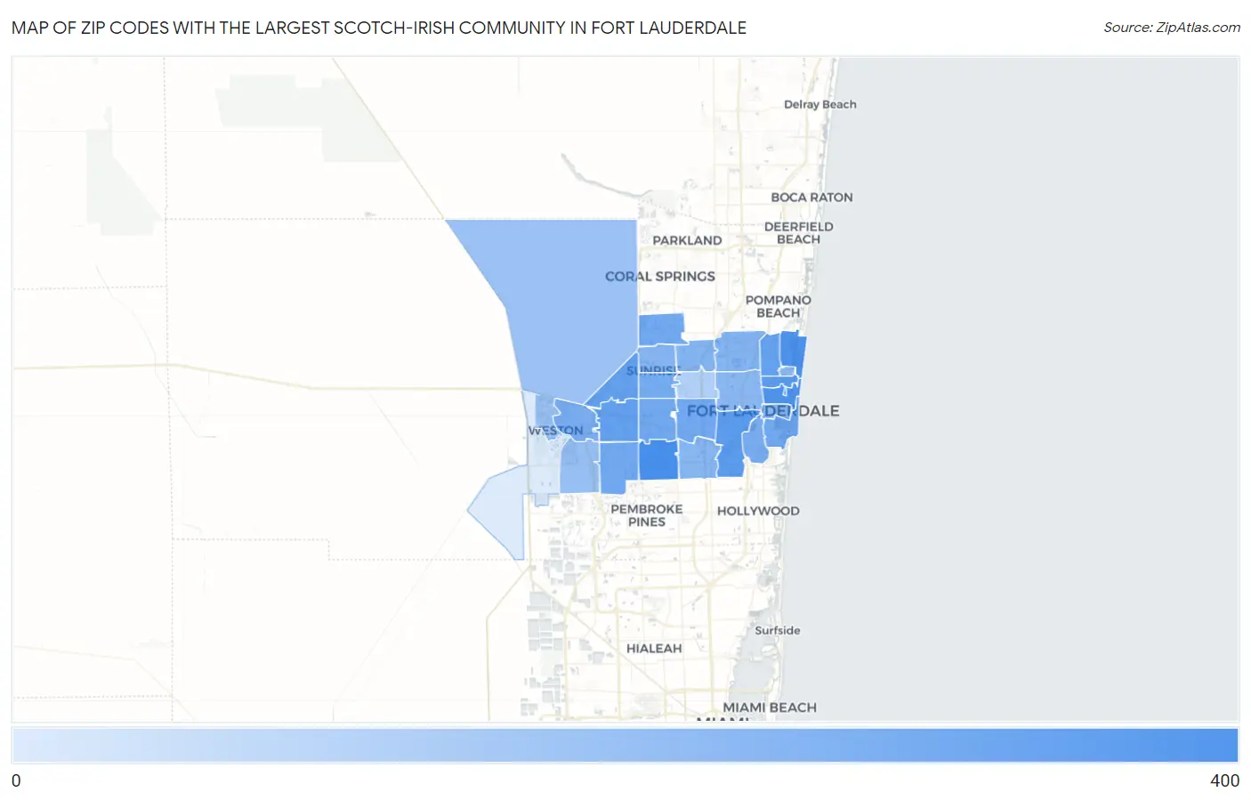Zip Codes with the Largest Scotch-Irish Community in Fort Lauderdale Map