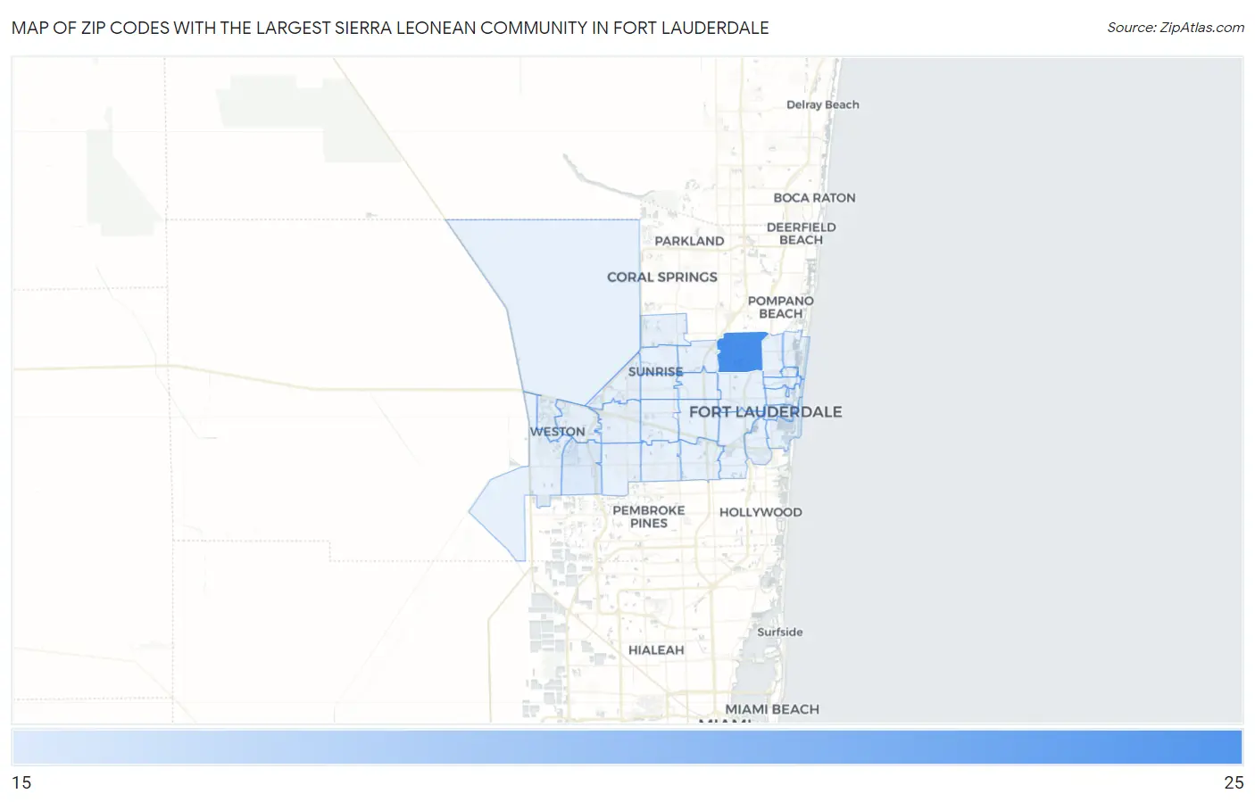 Zip Codes with the Largest Sierra Leonean Community in Fort Lauderdale Map
