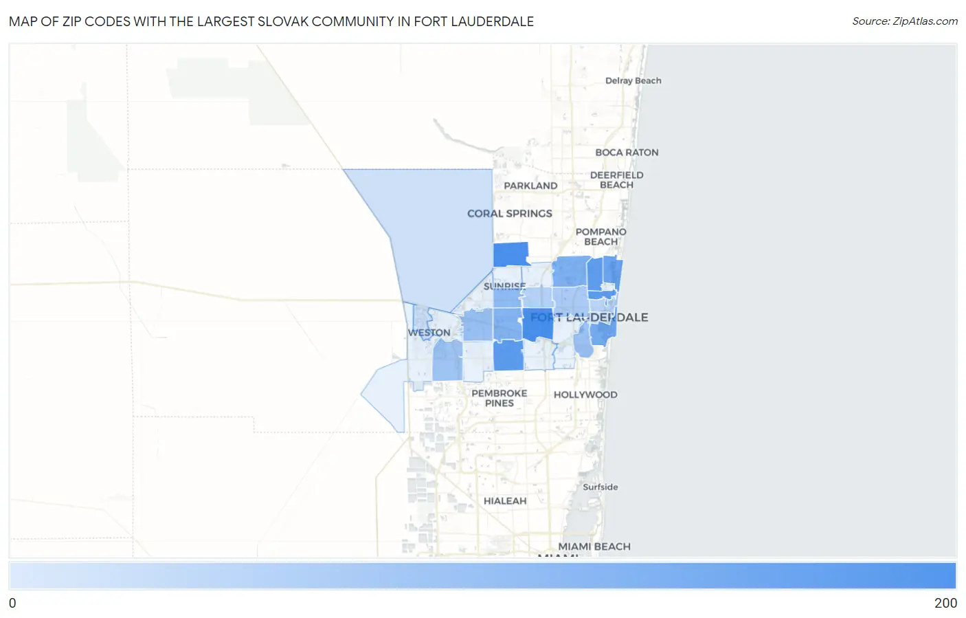Zip Codes with the Largest Slovak Community in Fort Lauderdale Map