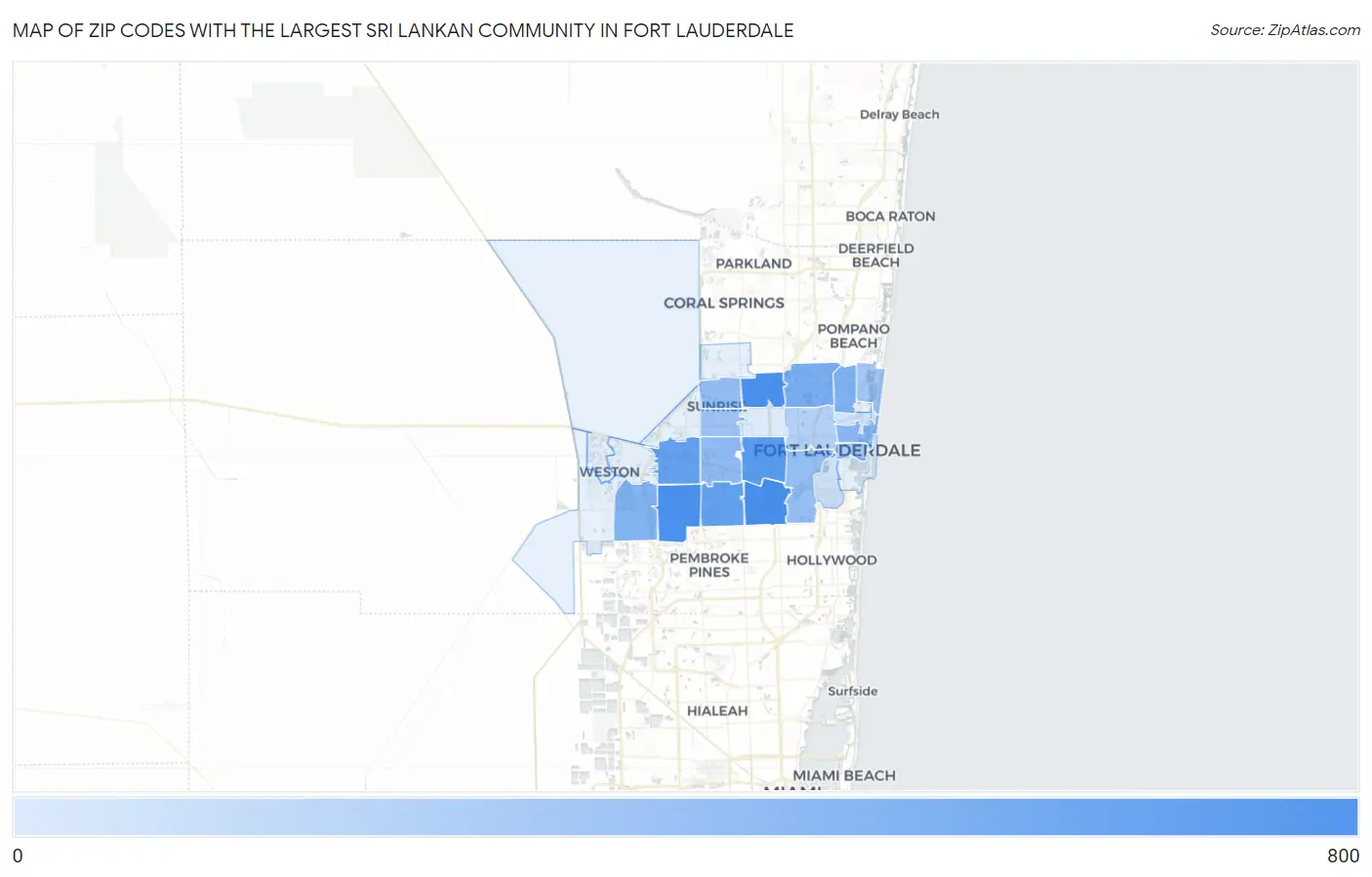 Zip Codes with the Largest Sri Lankan Community in Fort Lauderdale Map