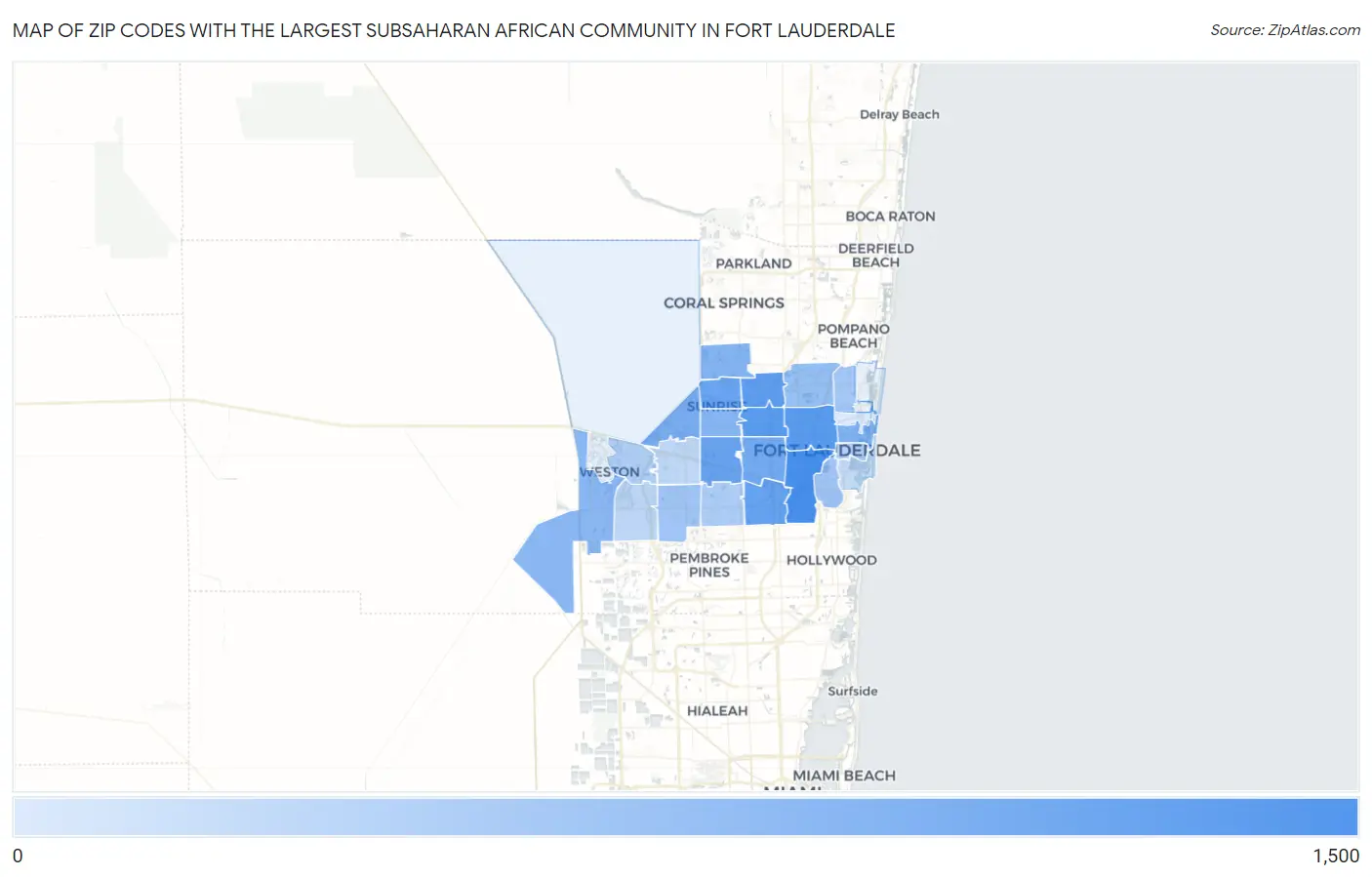 Zip Codes with the Largest Subsaharan African Community in Fort Lauderdale Map