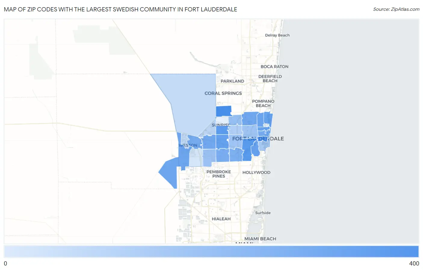 Zip Codes with the Largest Swedish Community in Fort Lauderdale Map