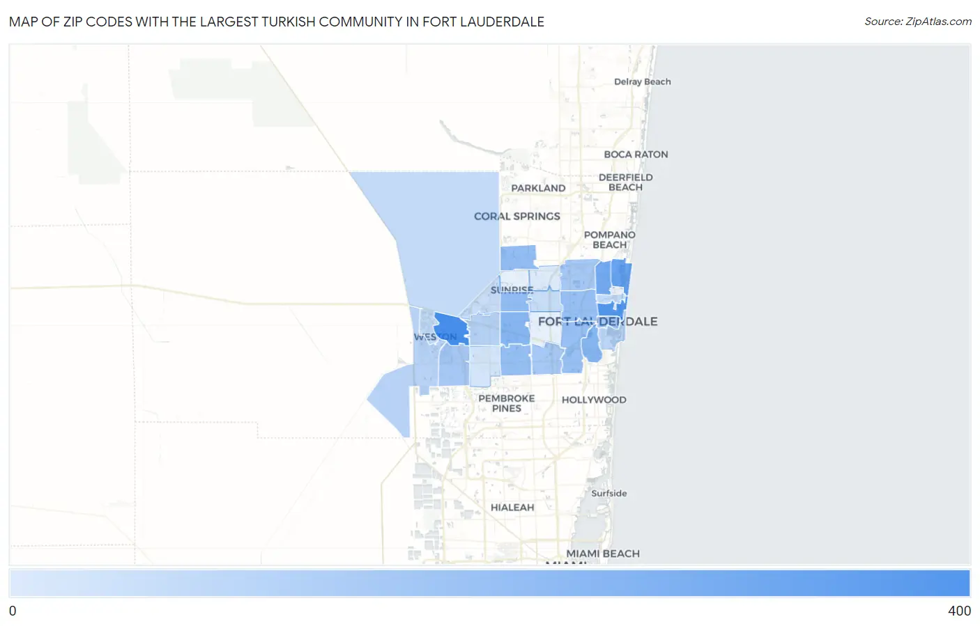 Zip Codes with the Largest Turkish Community in Fort Lauderdale Map