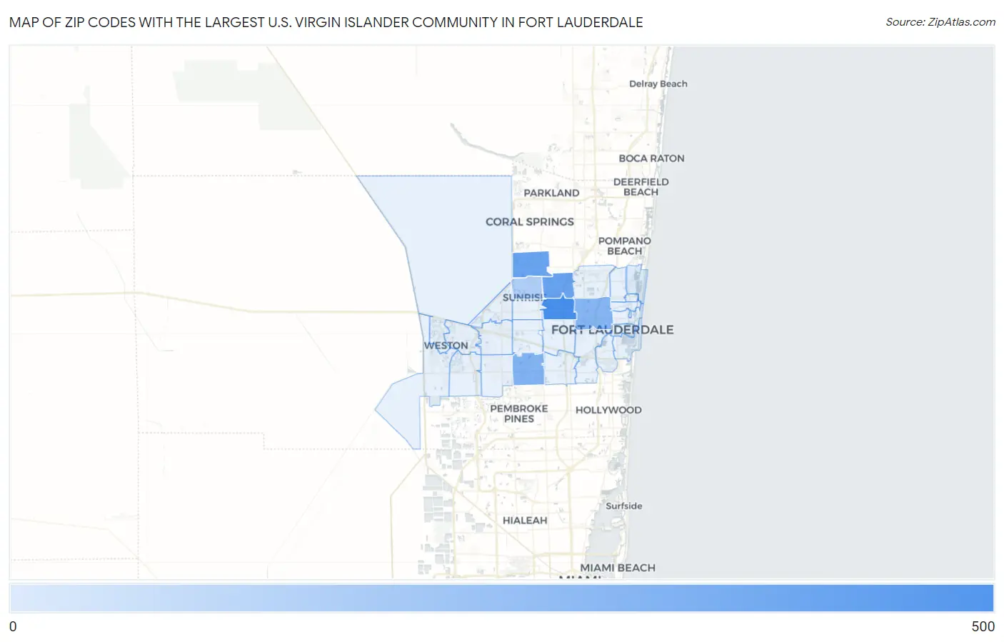 Zip Codes with the Largest U.S. Virgin Islander Community in Fort Lauderdale Map