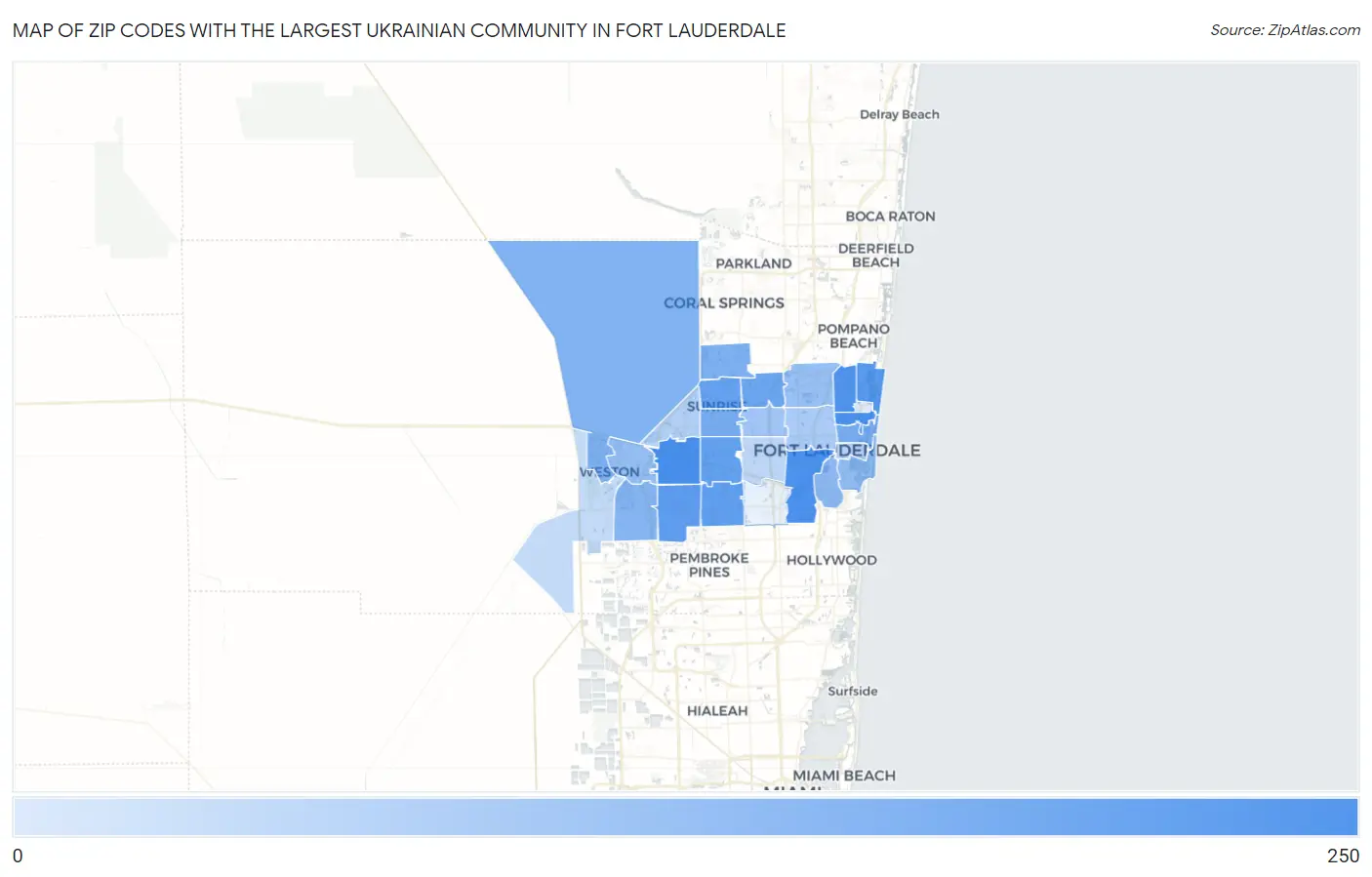 Zip Codes with the Largest Ukrainian Community in Fort Lauderdale Map