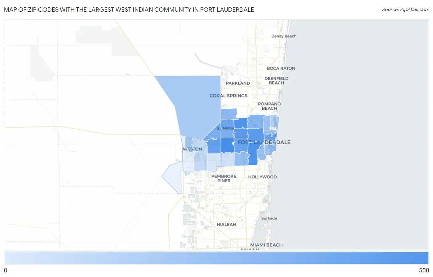 Zip Codes with the Largest West Indian Community in Fort Lauderdale Map