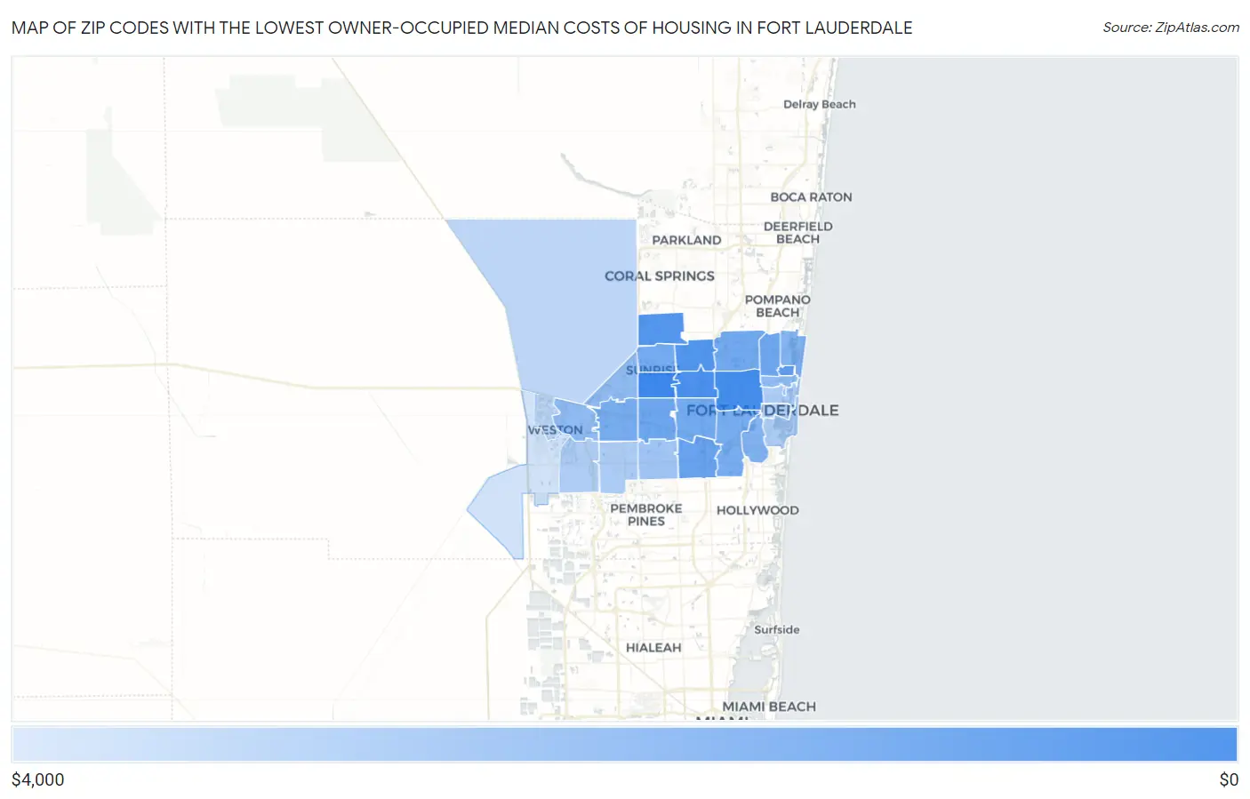 Zip Codes with the Lowest Owner-Occupied Median Costs of Housing in Fort Lauderdale Map