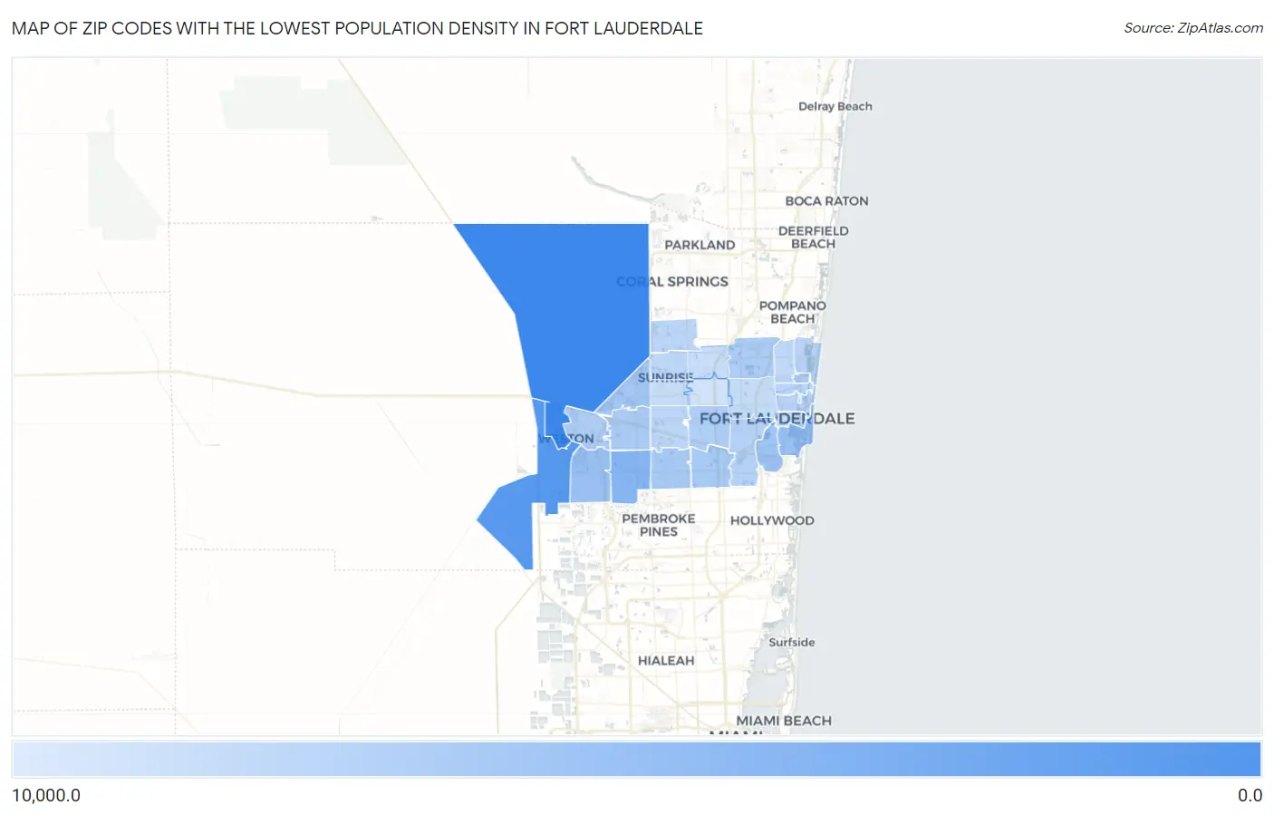 Zip Codes with the Lowest Population Density in Fort Lauderdale Map
