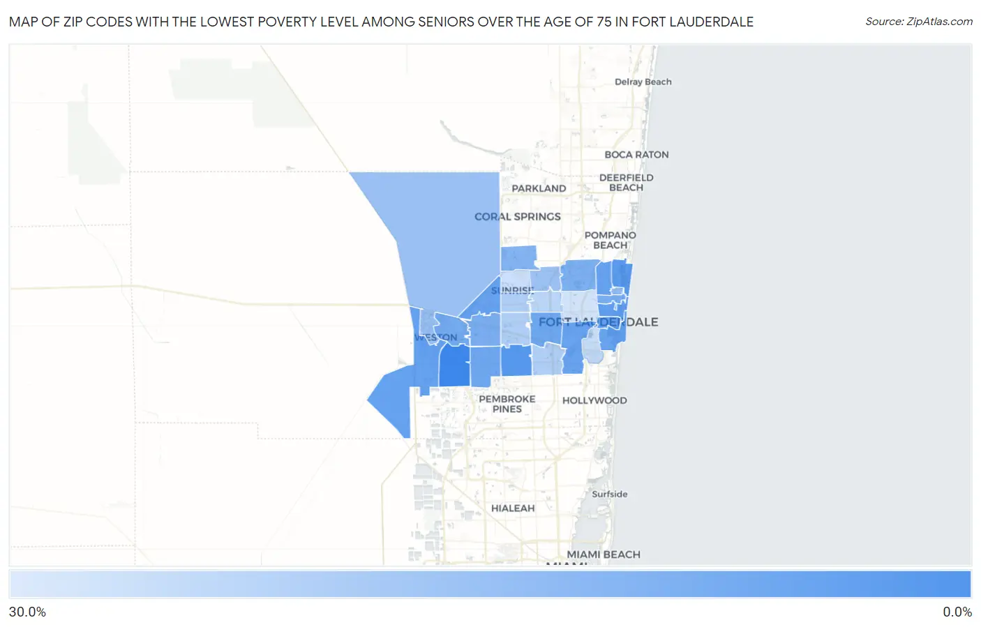 Zip Codes with the Lowest Poverty Level Among Seniors Over the Age of 75 in Fort Lauderdale Map