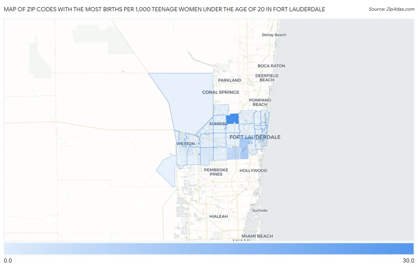 Zip Codes with the Most Births per 1,000 Teenage Women Under the Age of 20 in Fort Lauderdale Map
