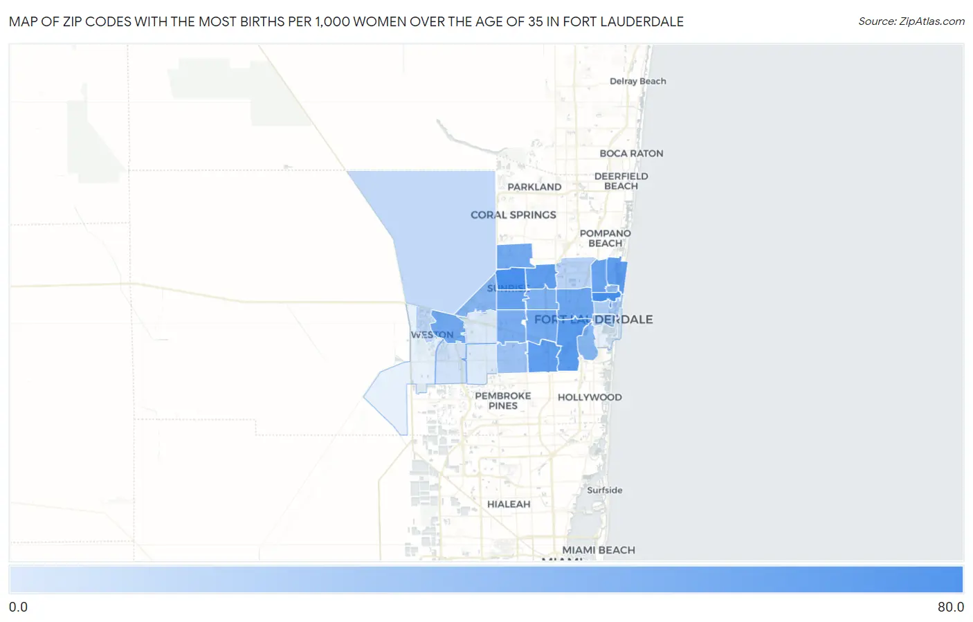 Zip Codes with the Most Births per 1,000 Women Over the Age of 35 in Fort Lauderdale Map
