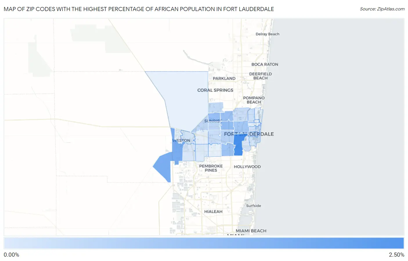 Zip Codes with the Highest Percentage of African Population in Fort Lauderdale Map