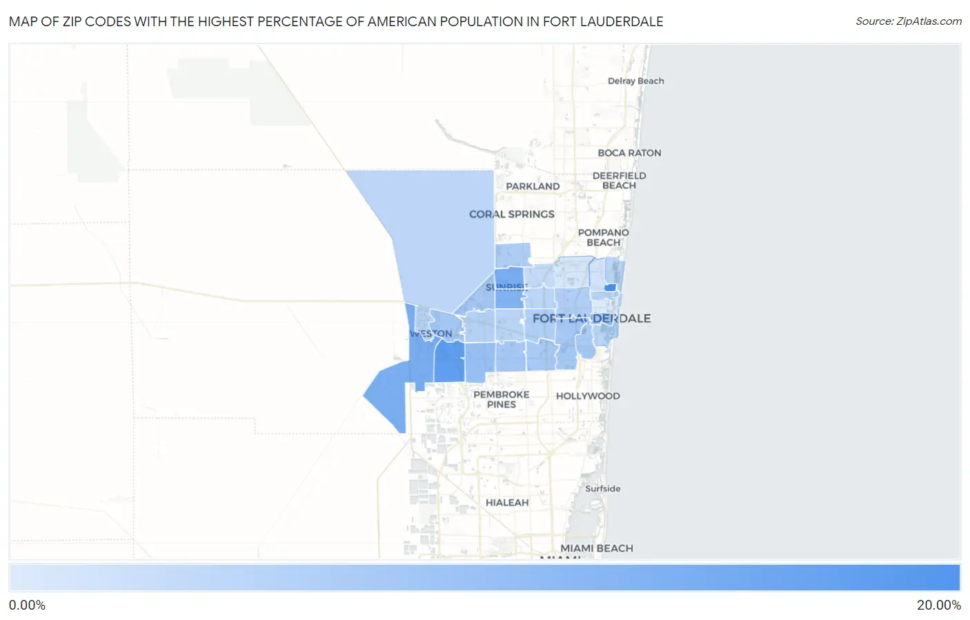 Zip Codes with the Highest Percentage of American Population in Fort Lauderdale Map