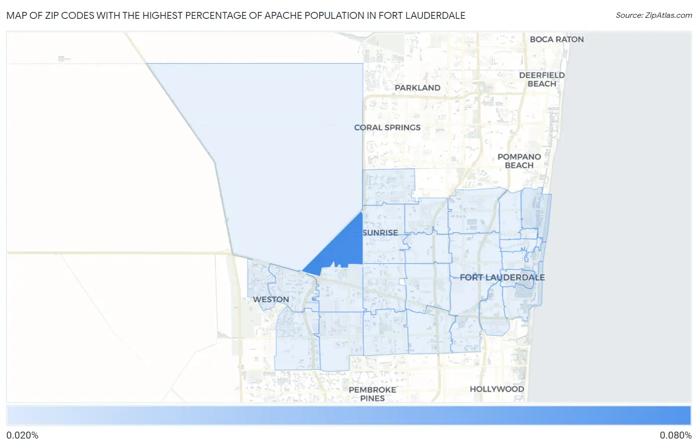 Zip Codes with the Highest Percentage of Apache Population in Fort Lauderdale Map