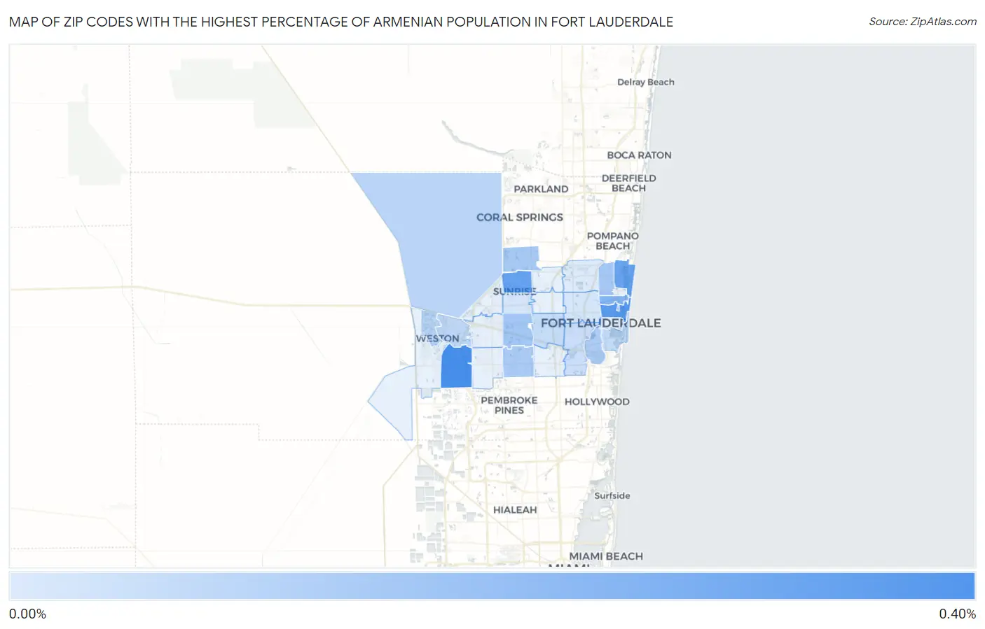 Zip Codes with the Highest Percentage of Armenian Population in Fort Lauderdale Map