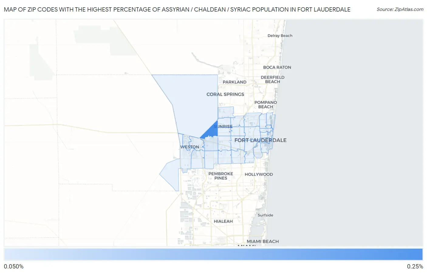Zip Codes with the Highest Percentage of Assyrian / Chaldean / Syriac Population in Fort Lauderdale Map