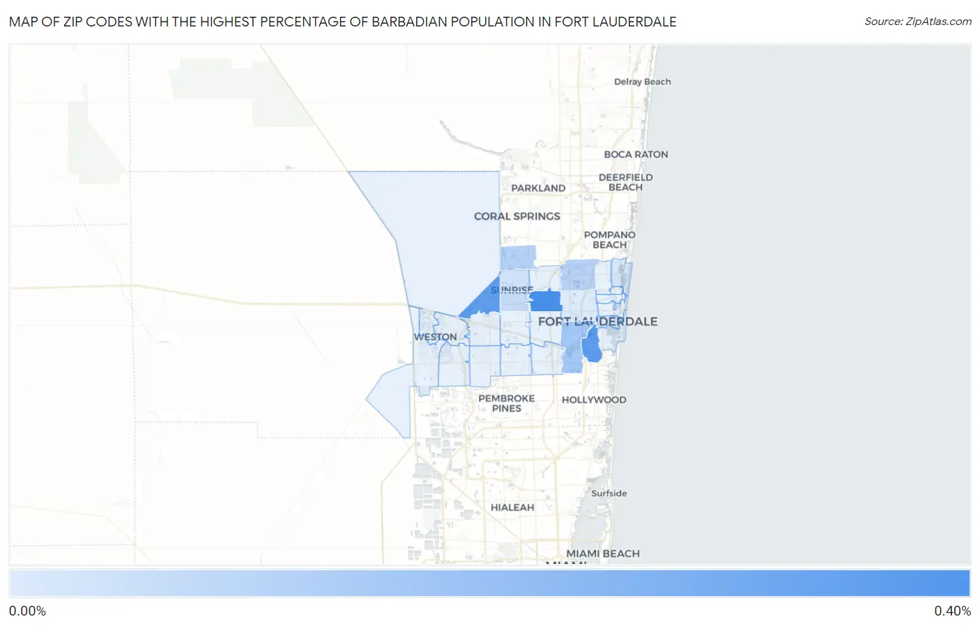 Zip Codes with the Highest Percentage of Barbadian Population in Fort Lauderdale Map