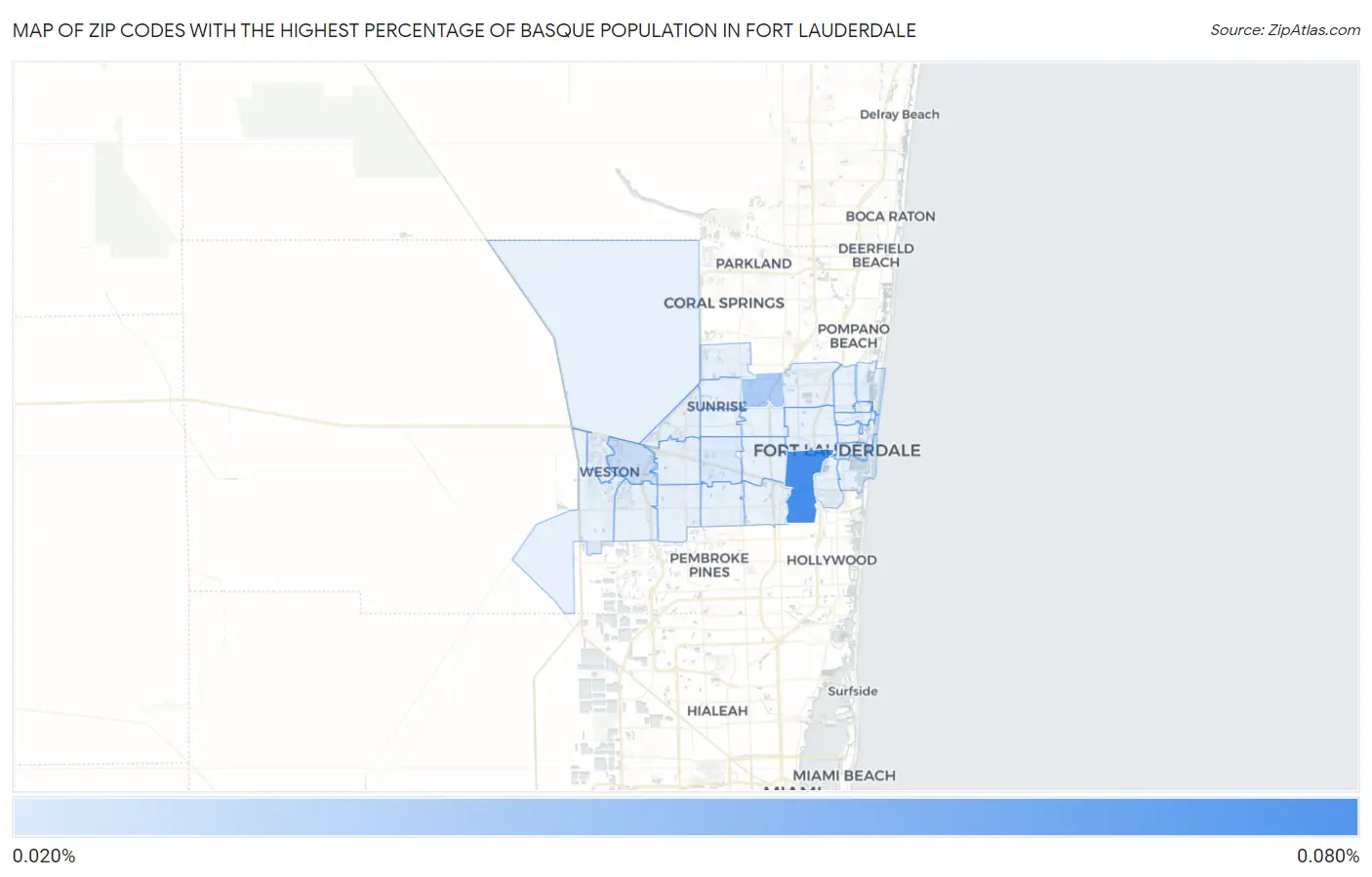 Zip Codes with the Highest Percentage of Basque Population in Fort Lauderdale Map