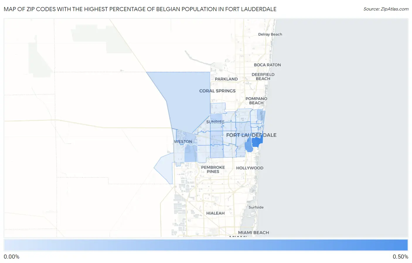 Zip Codes with the Highest Percentage of Belgian Population in Fort Lauderdale Map