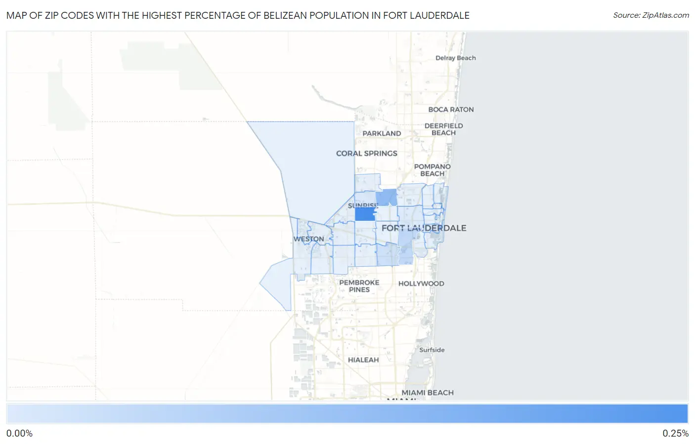 Zip Codes with the Highest Percentage of Belizean Population in Fort Lauderdale Map