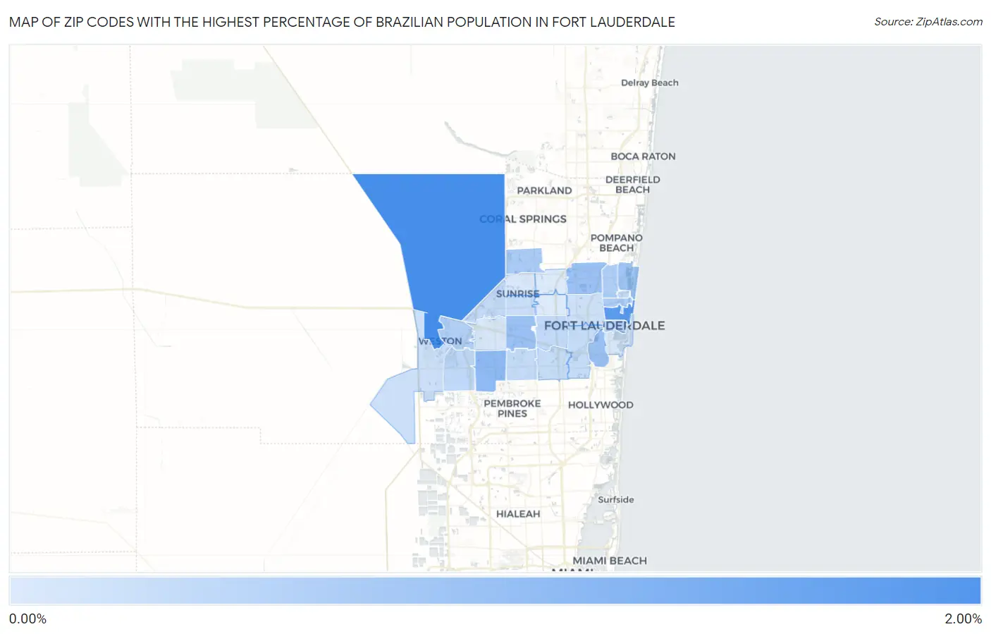 Zip Codes with the Highest Percentage of Brazilian Population in Fort Lauderdale Map