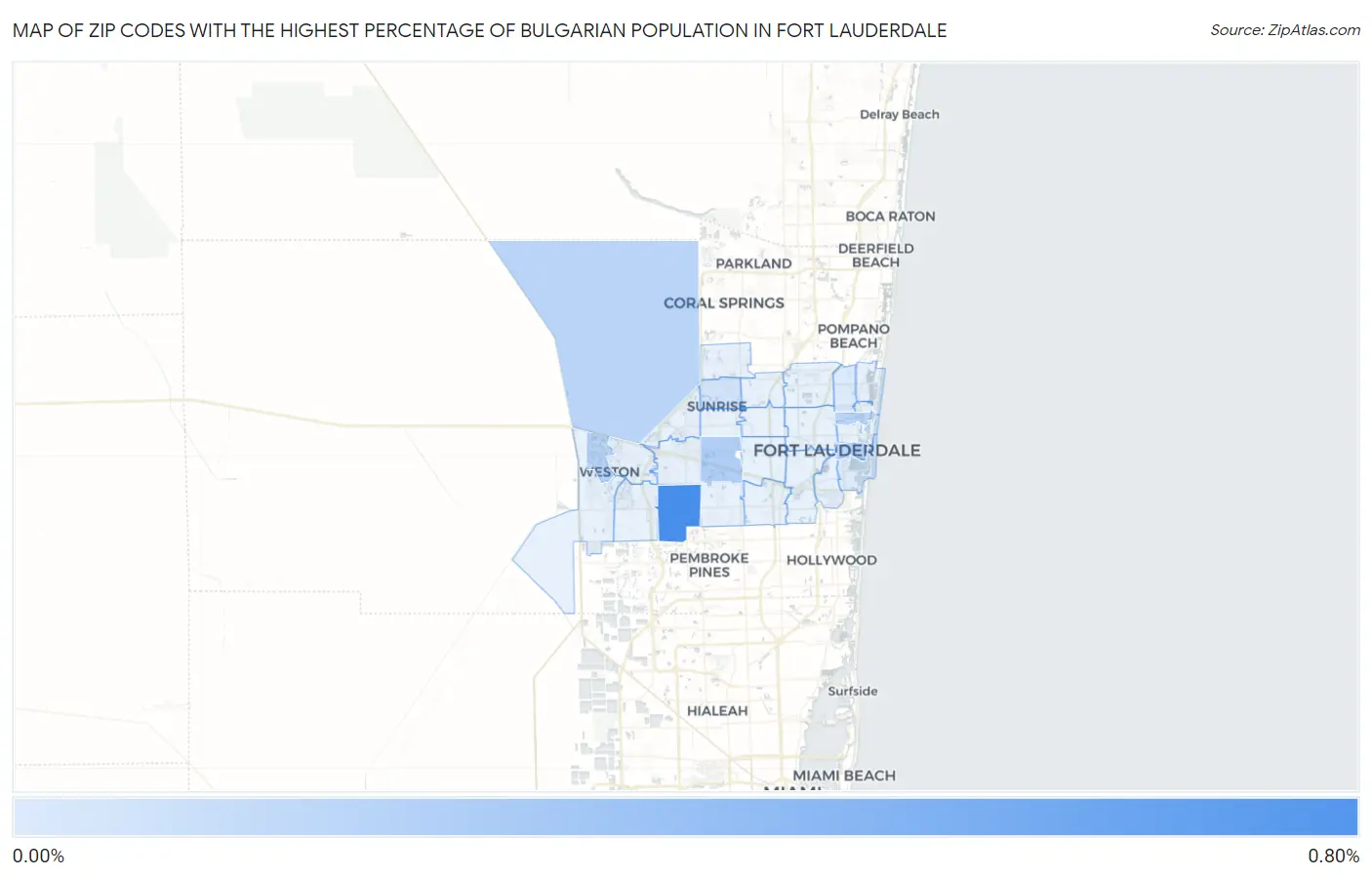Zip Codes with the Highest Percentage of Bulgarian Population in Fort Lauderdale Map