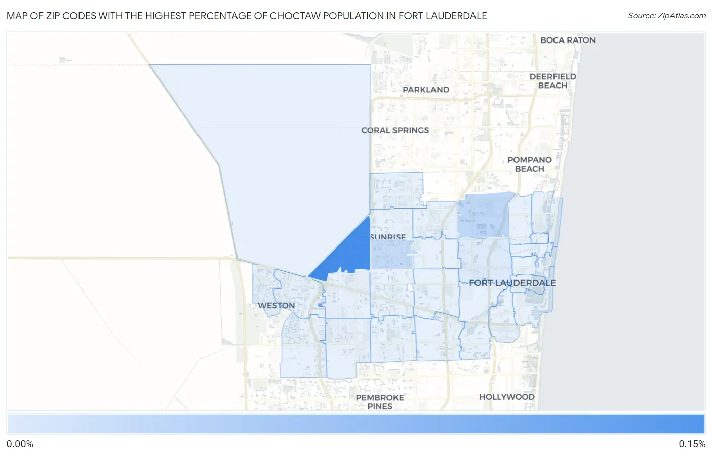 Zip Codes with the Highest Percentage of Choctaw Population in Fort Lauderdale Map