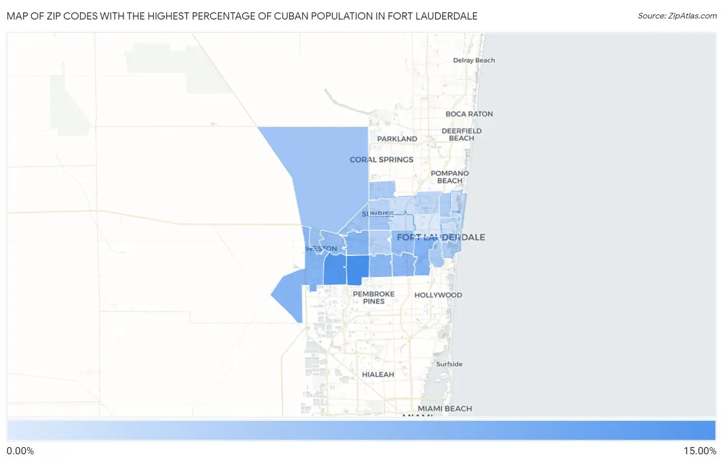 Zip Codes with the Highest Percentage of Cuban Population in Fort Lauderdale Map