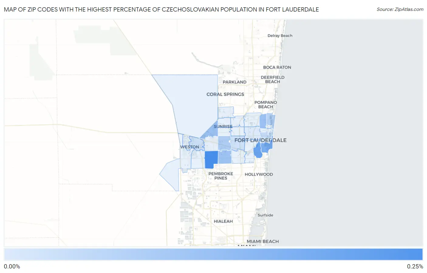 Zip Codes with the Highest Percentage of Czechoslovakian Population in Fort Lauderdale Map