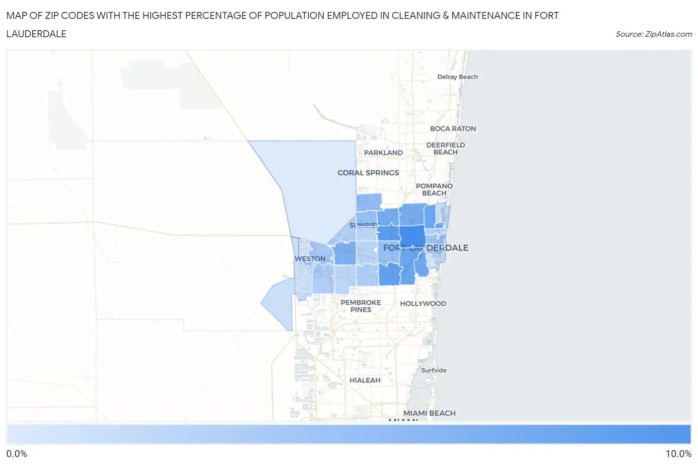 Zip Codes with the Highest Percentage of Population Employed in Cleaning & Maintenance in Fort Lauderdale Map