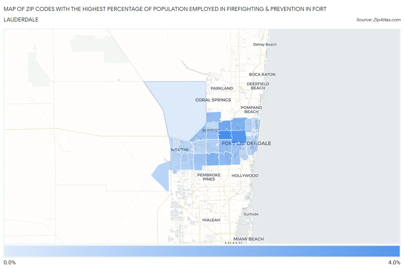 Zip Codes with the Highest Percentage of Population Employed in Firefighting & Prevention in Fort Lauderdale Map