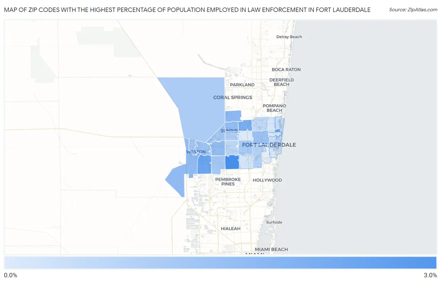 Zip Codes with the Highest Percentage of Population Employed in Law Enforcement in Fort Lauderdale Map