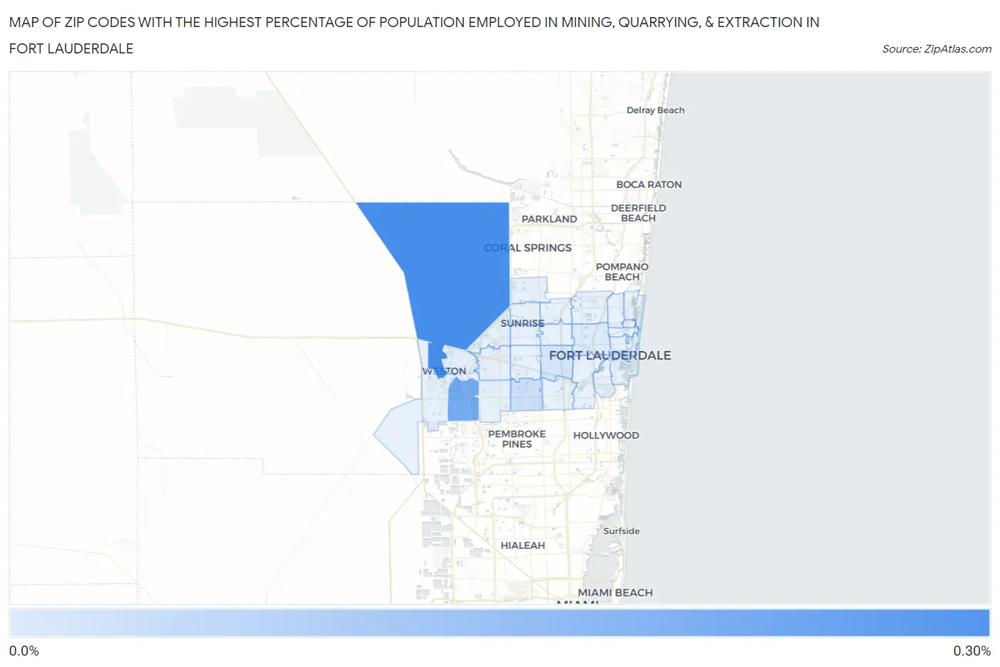 Zip Codes with the Highest Percentage of Population Employed in Mining, Quarrying, & Extraction in Fort Lauderdale Map
